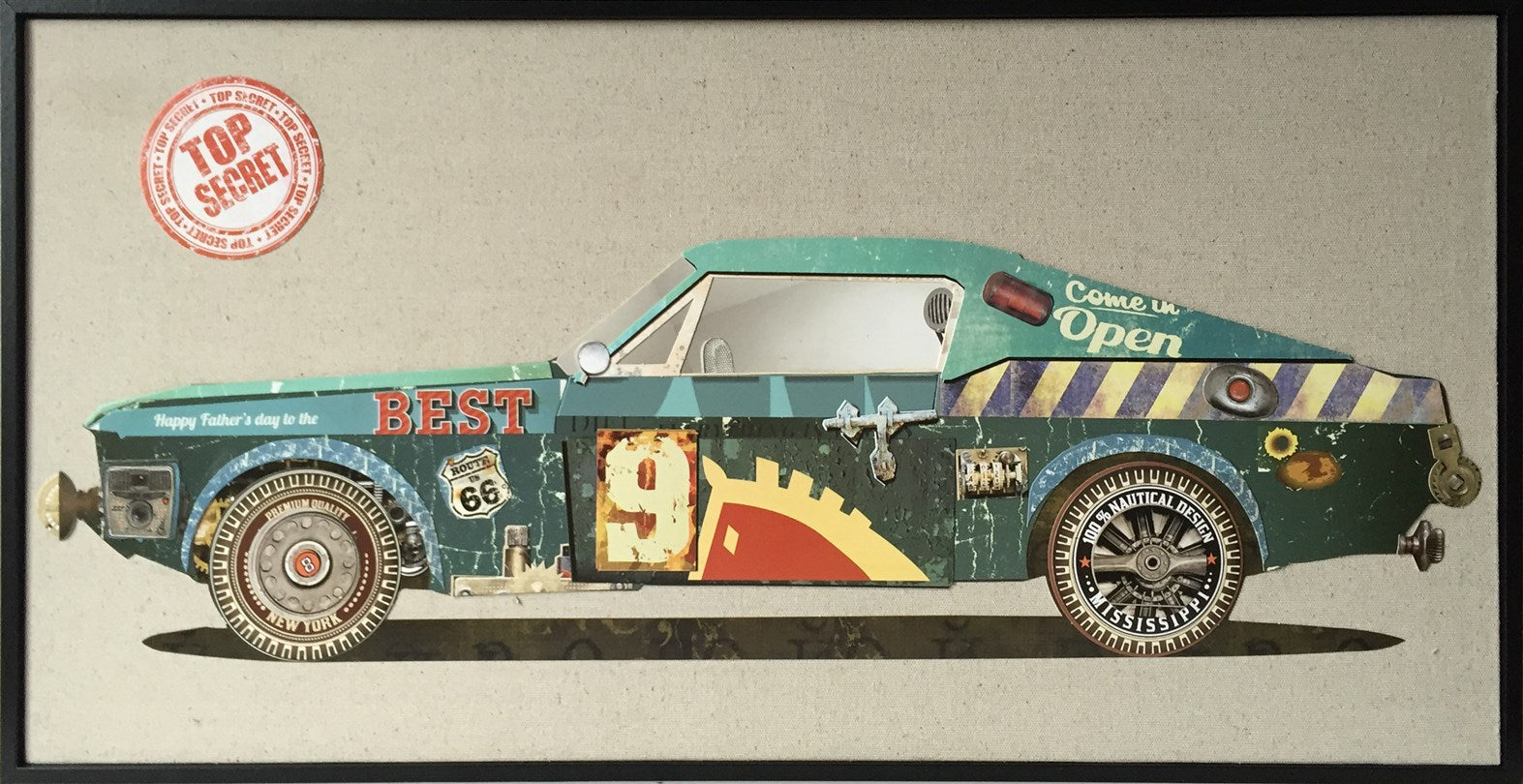 Kayoom Kunst-Collage - Papier Wandbild Rennwagen II 82cm x 42cm